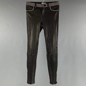 L'AGENCE Size 26 Black Leather Studded Lamb Skin Jean Cut Casual Pants